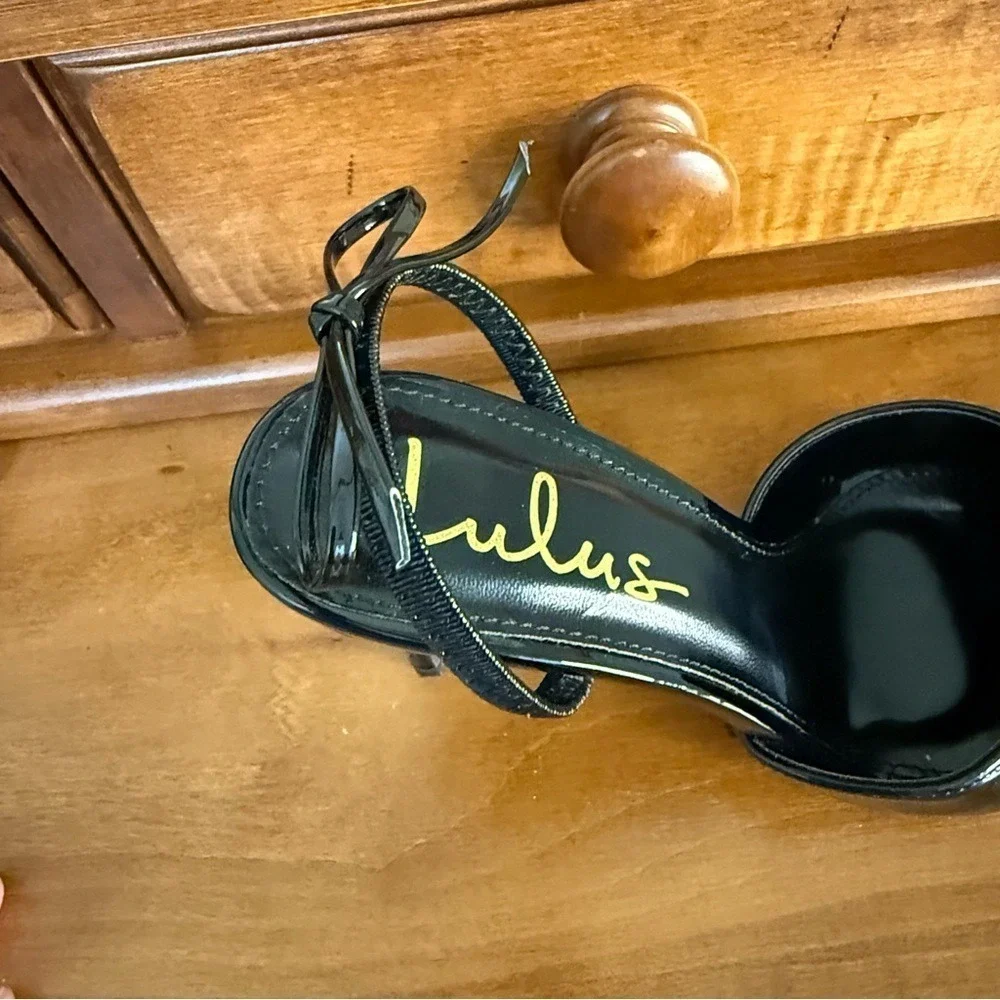 Lulu's Sagaa black patent Pointed toe sling back Heels 4 inches woman's 6.5